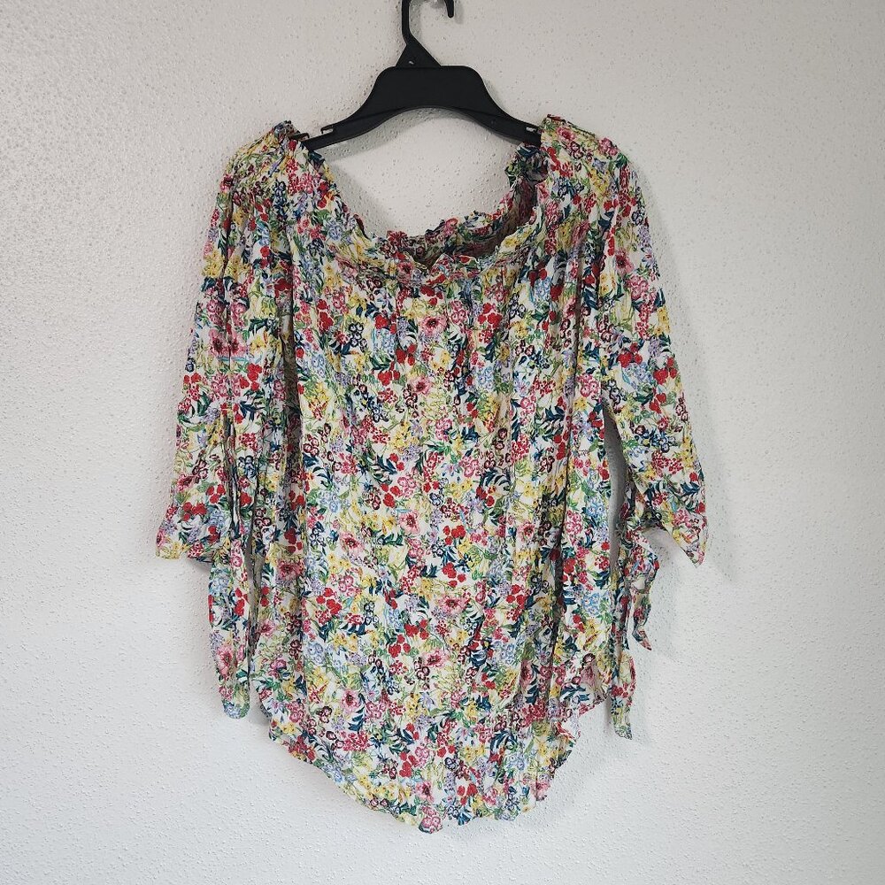 H&M Women’s 10 Multicolor Floral ¾ Slit Sleeves Off the Shoulder Blouse